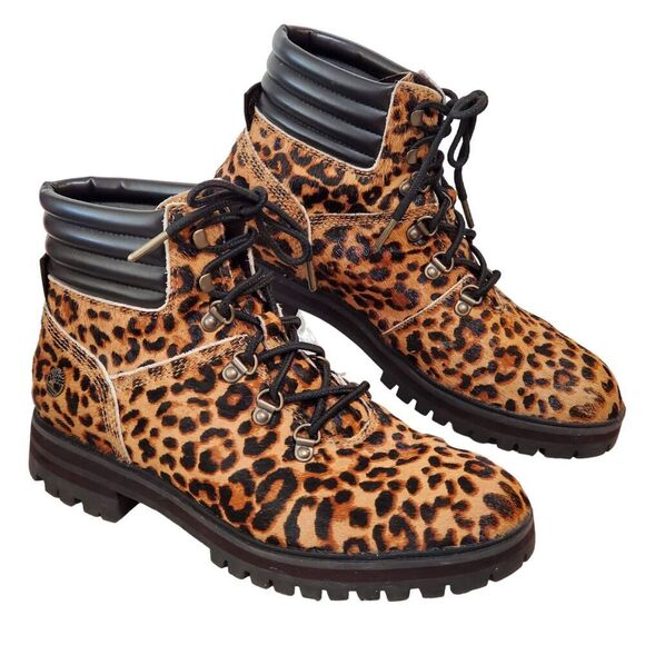 Timberland Leopard Print Combat Boots - Picture 1 of 11